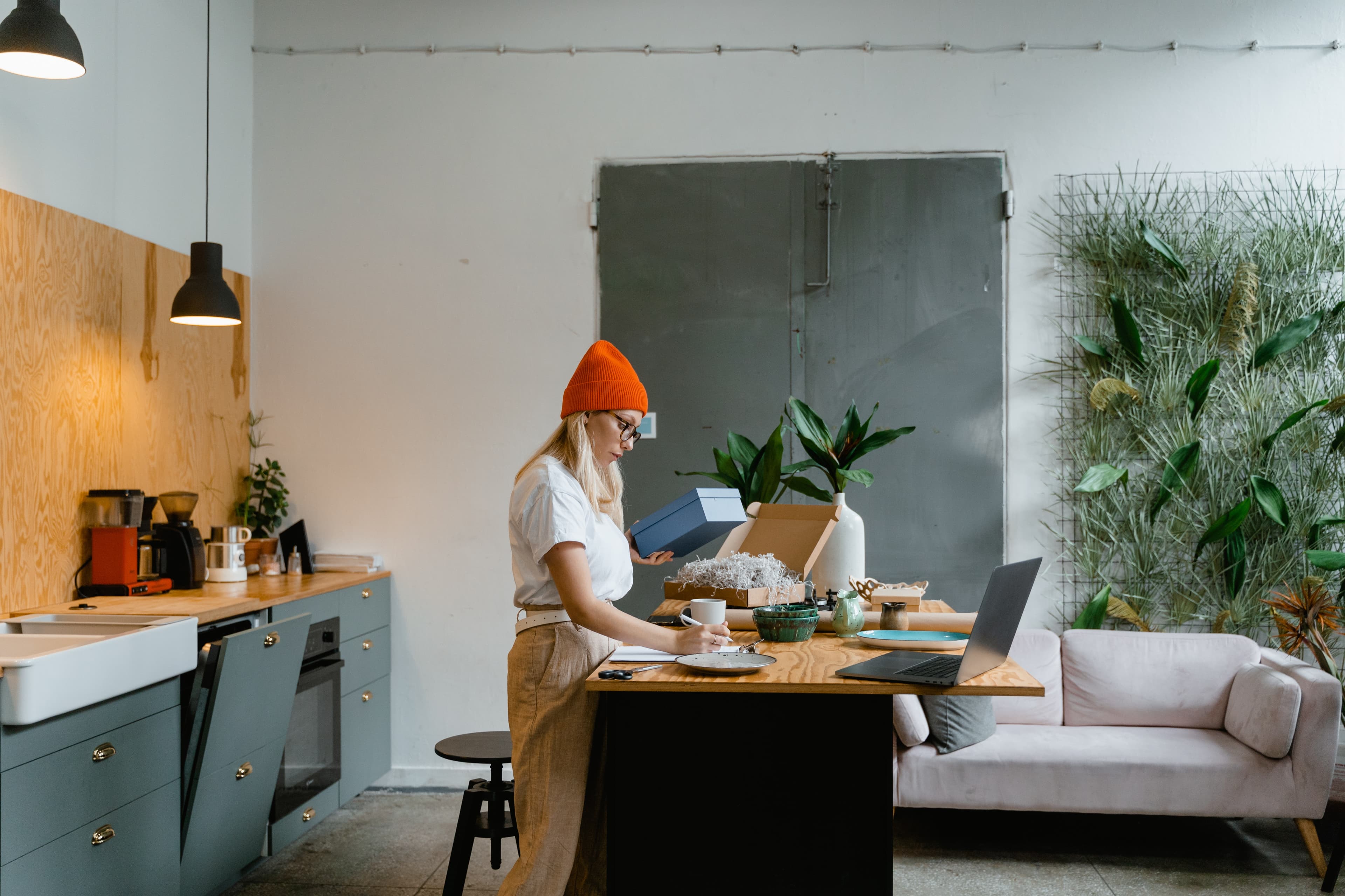 Woman doing business at home