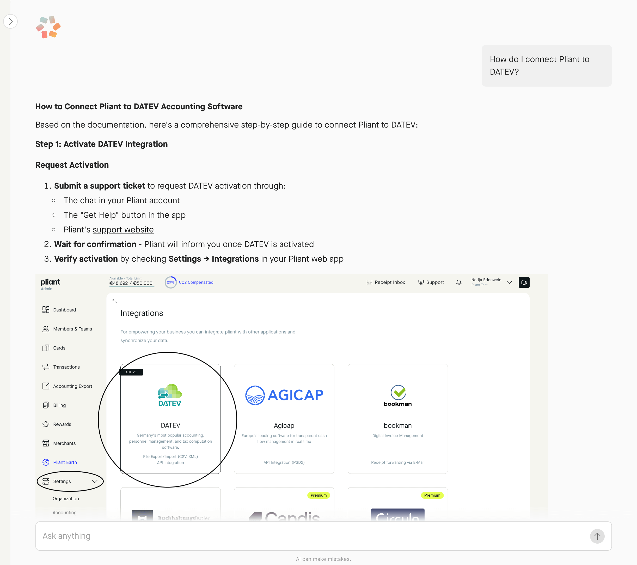 Pliant assistant example screenshot