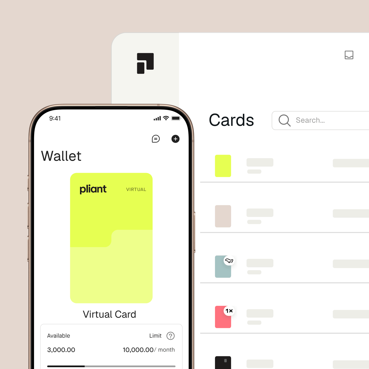 Manage business credit cards from Pliant web and mobile app