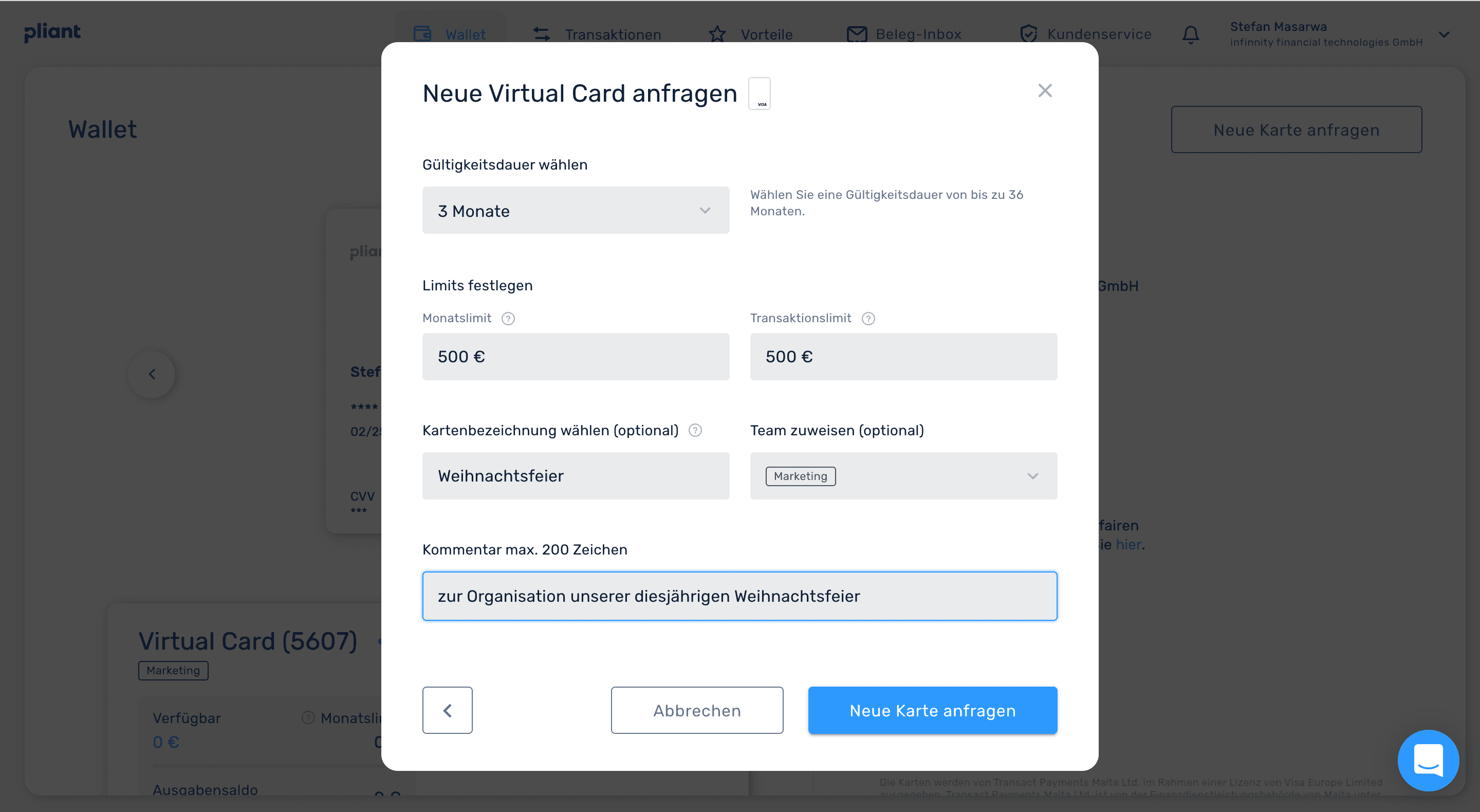 Limitänderungen anfragen in der App